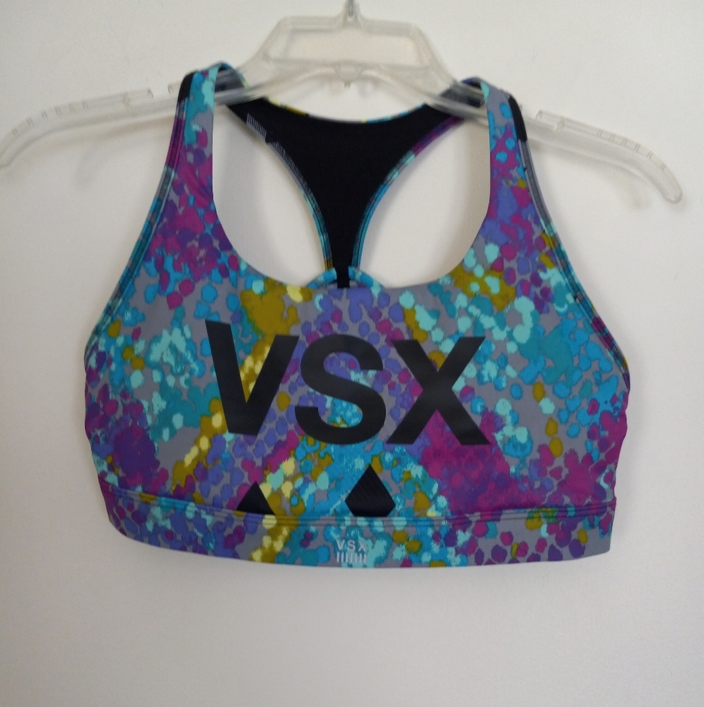Victoria's Secret VSX sports bra multi colored pullover style open racer…